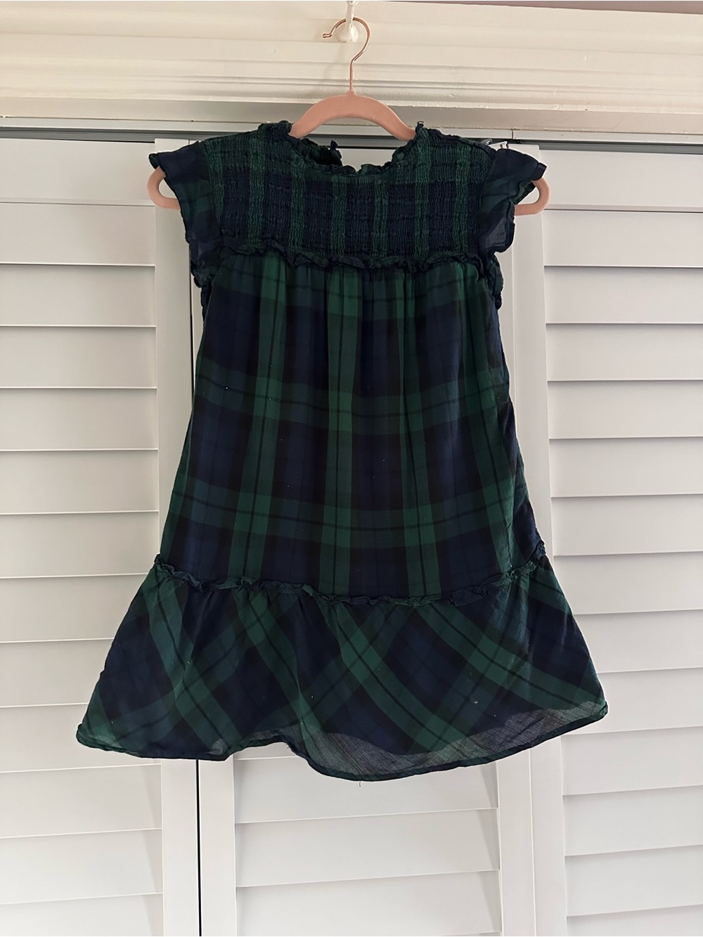 Vineyard Vines Navy and Green Plaid Smocked Ruffle Dress